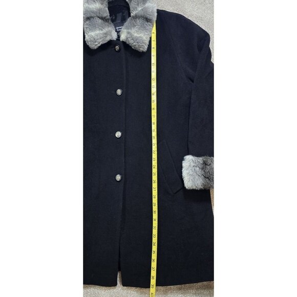 Dennis Basso Fleece Coat Faux Fur Trim Oversize Cozy Black Dress & Casual Size L - Picture 3 of 10